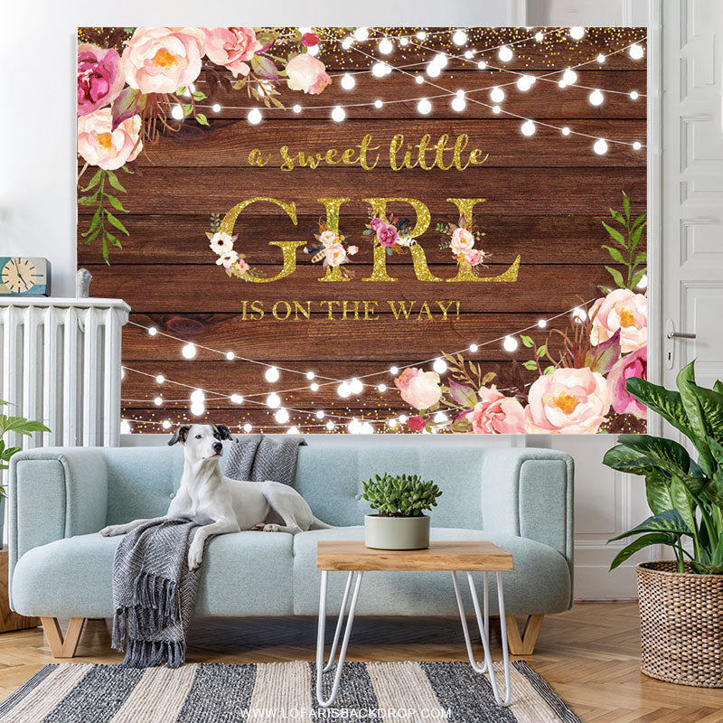 Lofaris Glitter Floral Wooden Baby Shower Backdrop For Girl