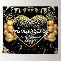 Lofaris Glitter Glod Love Balloons Happy Anniversary Backdrop