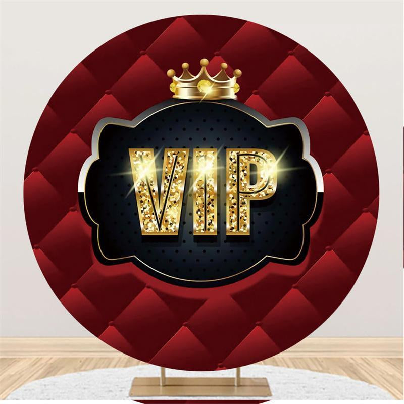 Lofaris Glitter Gloden Vip And Crown Birthday Circle Backdrop