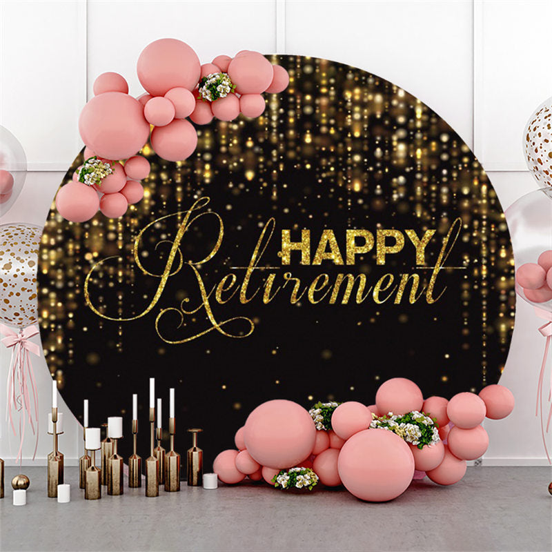 Lofaris Glitter Gold Black Happy Retirement Round Backdrop