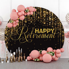 Lofaris Glitter Gold Black Happy Retirement Round Backdrop