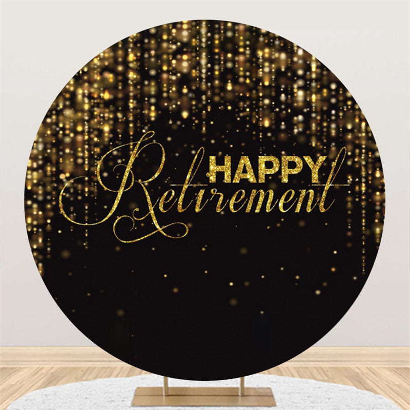 Lofaris Glitter Gold Black Happy Retirement Round Backdrop