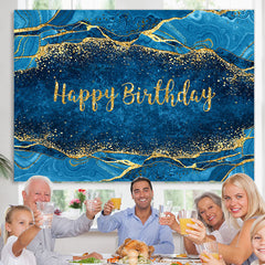 Lofaris Glitter Gold Gradient Blue Happy Birthday Backdrop