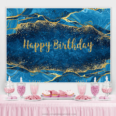 Lofaris Glitter Gold Gradient Blue Happy Birthday Backdrop