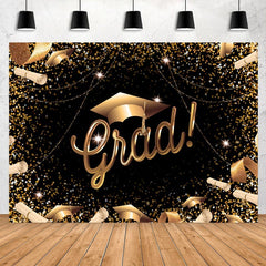Lofaris Glitter Golden And Black Happy Graduation Backdrop