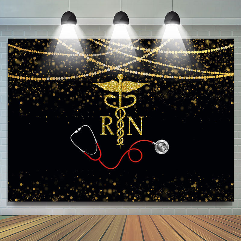 Lofaris Glitter Golden And Bokeh Stethoscope Themed Backdrop