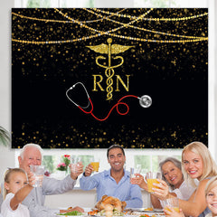 Lofaris Glitter Golden And Bokeh Stethoscope Themed Backdrop