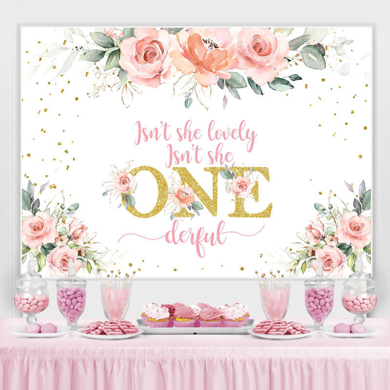 Lofaris Glitter Golden And Pink Flowers Onederful Backdrop