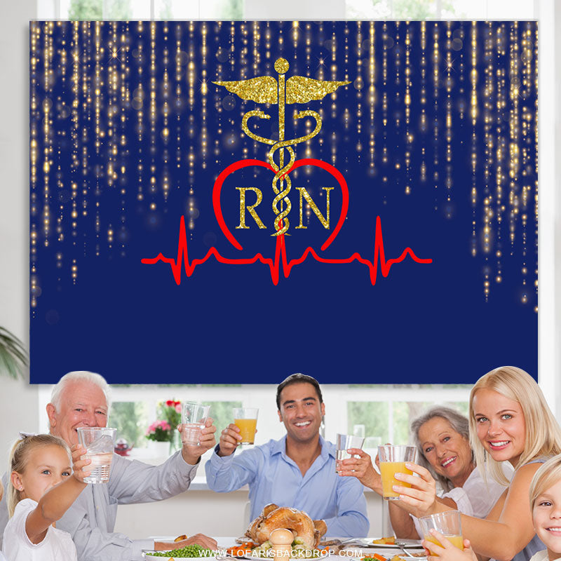 Lofaris Glitter Golden Blue Bokeh Stethoscope Themed Backdrop