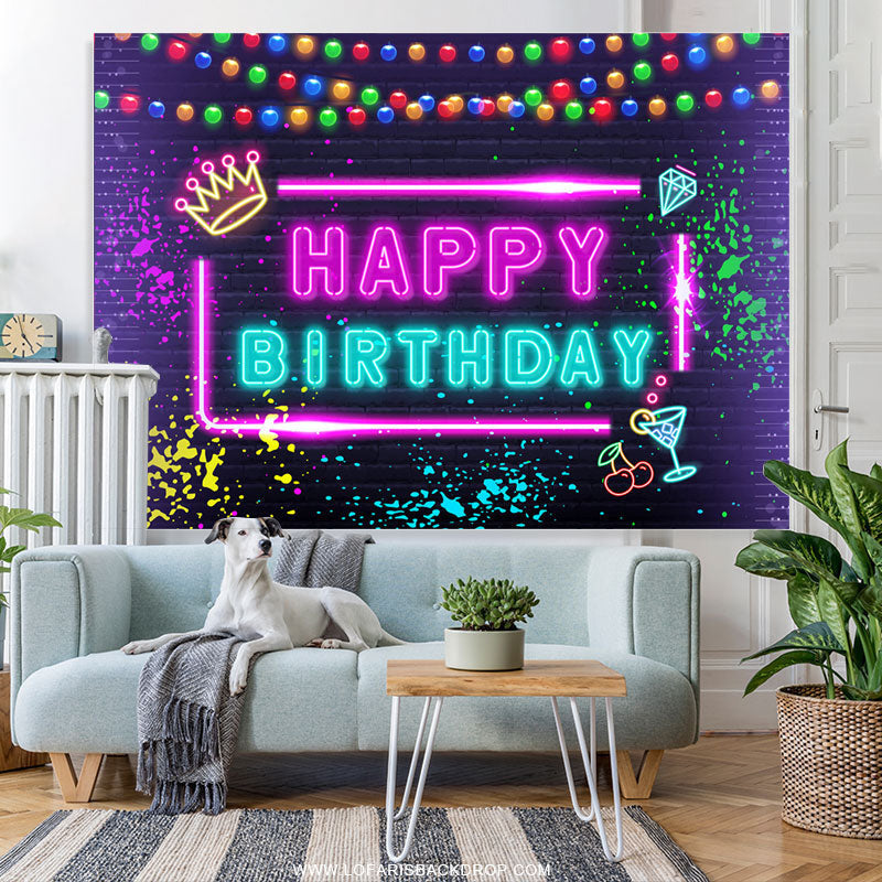 Lofaris Glitter Graffiti And Ocktail Happy Birthday Backdrop