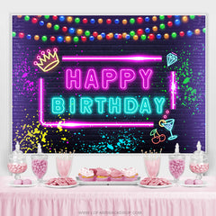 Lofaris Glitter Graffiti And Ocktail Happy Birthday Backdrop