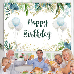 Lofaris Glitter Green Leaves And Balloons Birthday Backdrop