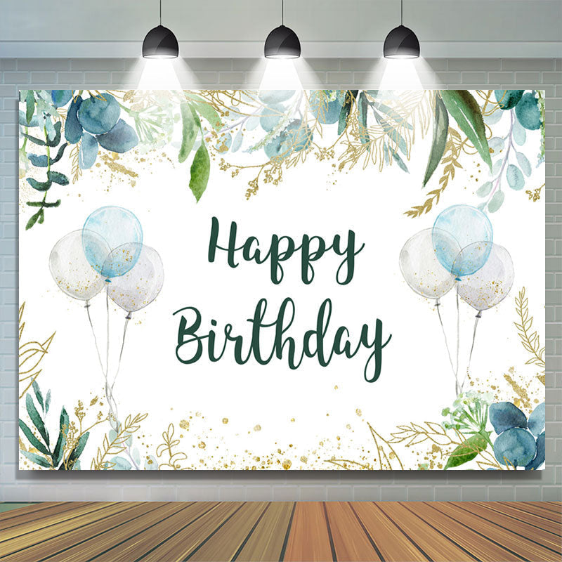 Lofaris Glitter Green Leaves And Balloons Birthday Backdrop