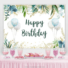 Lofaris Glitter Green Leaves And Balloons Birthday Backdrop