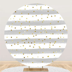 Lofaris Glitter Grey White Stripe Circle Birthday Backdrop