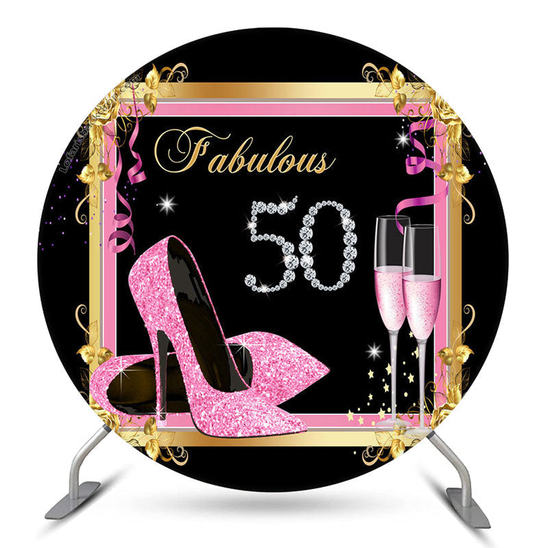 Lofaris Glitter Heels Fabulous Round 50th Birthday Backdrop