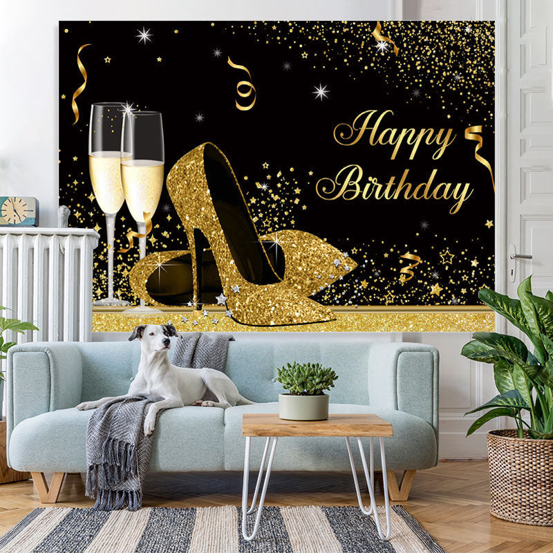 Lofaris Glitter High-Heels With Goblet Happy Birthday Backdrop