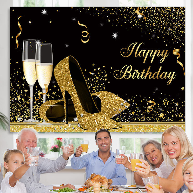 Lofaris Glitter High-Heels With Goblet Happy Birthday Backdrop