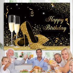 Lofaris Glitter High-Heels With Goblet Happy Birthday Backdrop