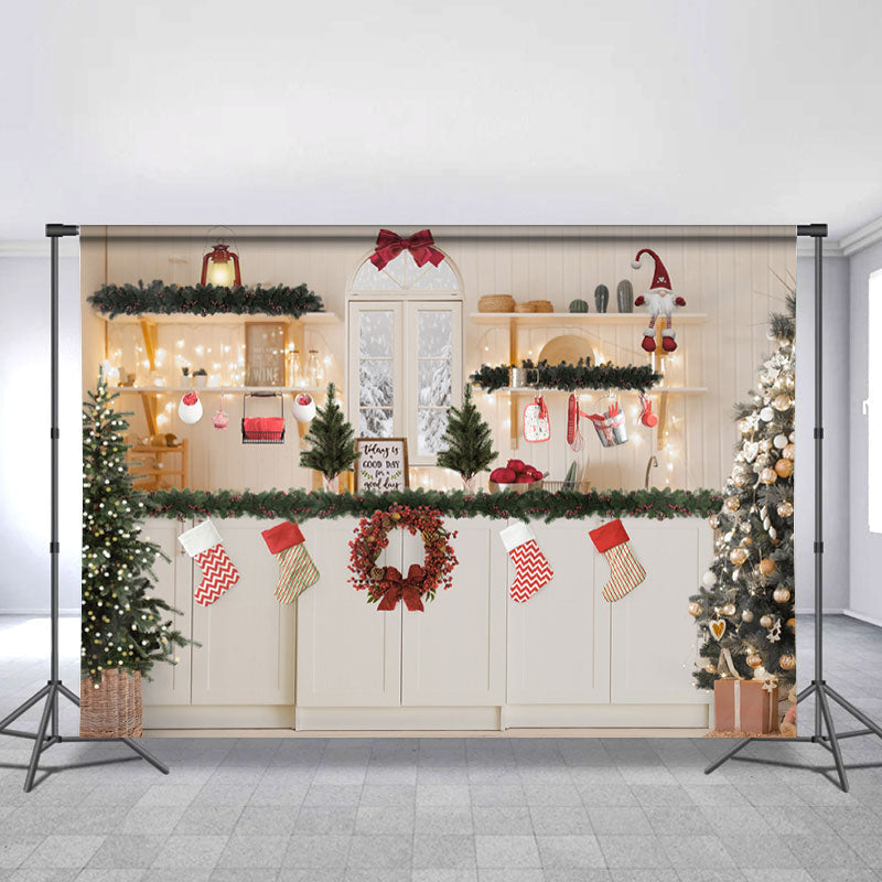 Lofaris Glitter Light And Socks Christmas Backdrop For Party