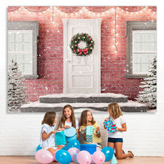 Lofaris Glitter Light And Tree Pink Brick Christmas Backdrop