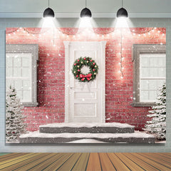 Lofaris Glitter Light And Tree Pink Brick Christmas Backdrop