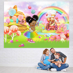 Lofaris Glitter Light Candy House Baby Shower Backdrop For Girl