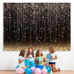 Lofaris Glitter Lines And Black Golden Bokeh Birthday Backdrop