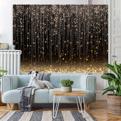 Lofaris Glitter Lines And Black Golden Bokeh Birthday Backdrop