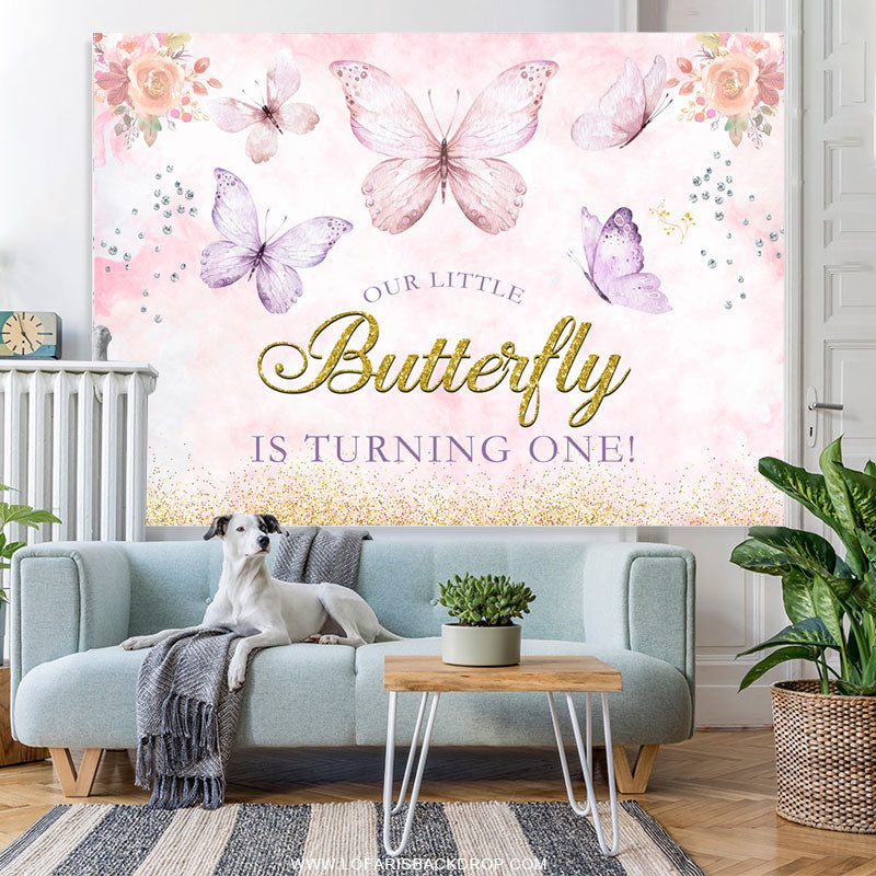 Lofaris Glitter Little Butterfly Girls Baby Shower Backdrop