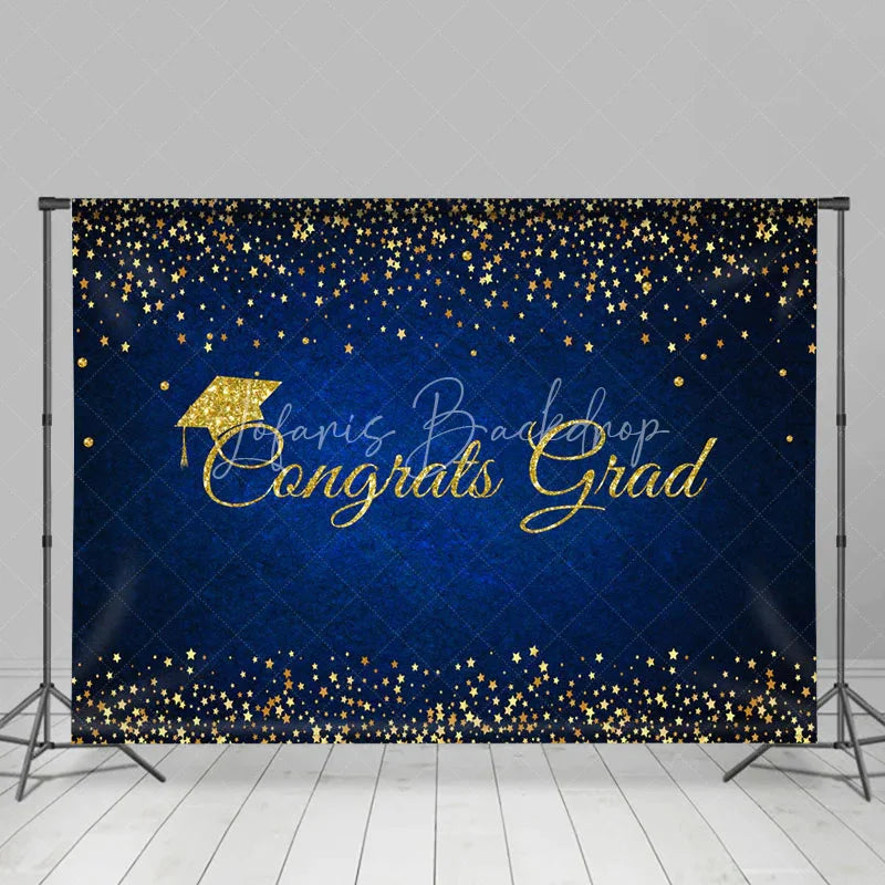 Lofaris Glitter Navy Blue Comgrats Grad Party Backdrop