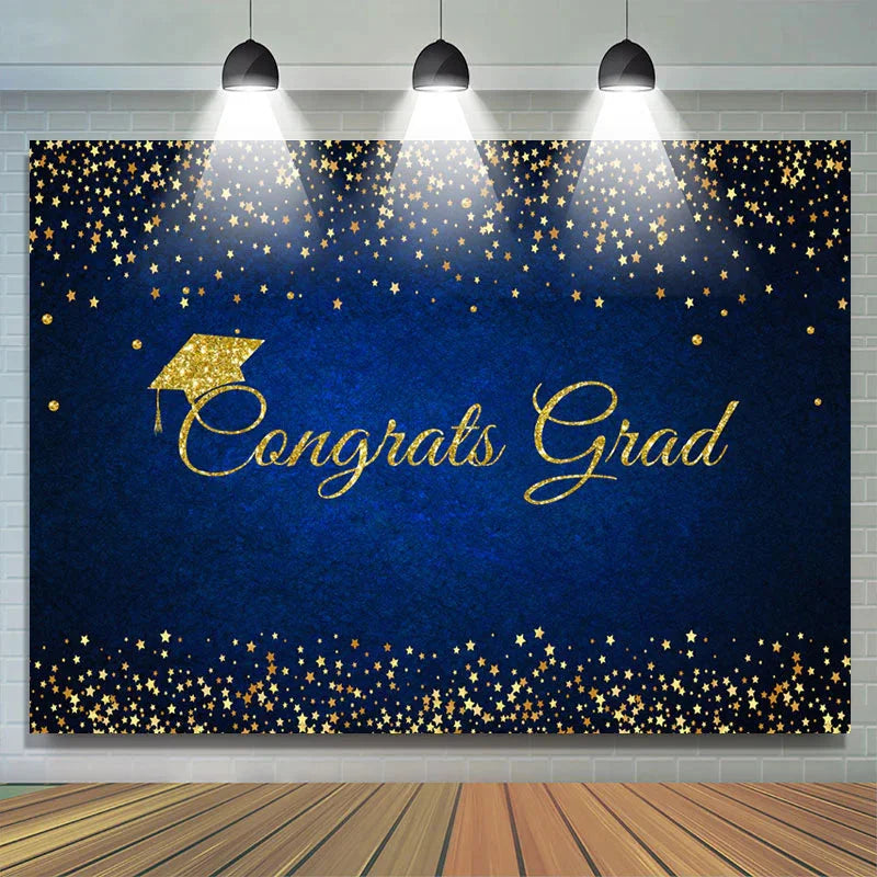 Lofaris Glitter Navy Blue Comgrats Grad Party Backdrop
