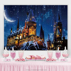 Lofaris Glitter Night And Old Castle Happy Birthday Backdrop