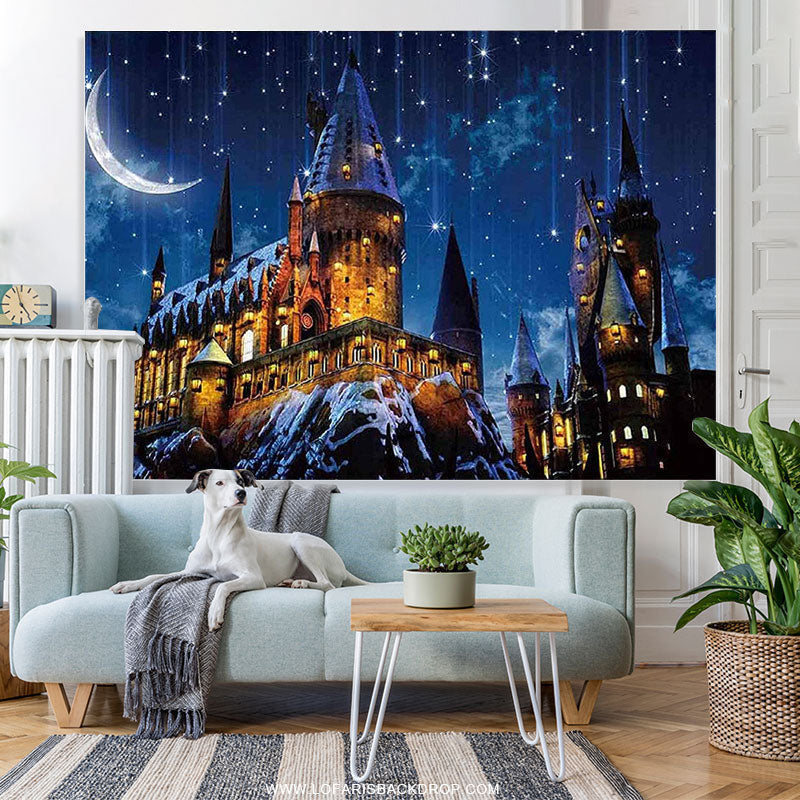 Lofaris Glitter Night And Old Castle Happy Birthday Backdrop