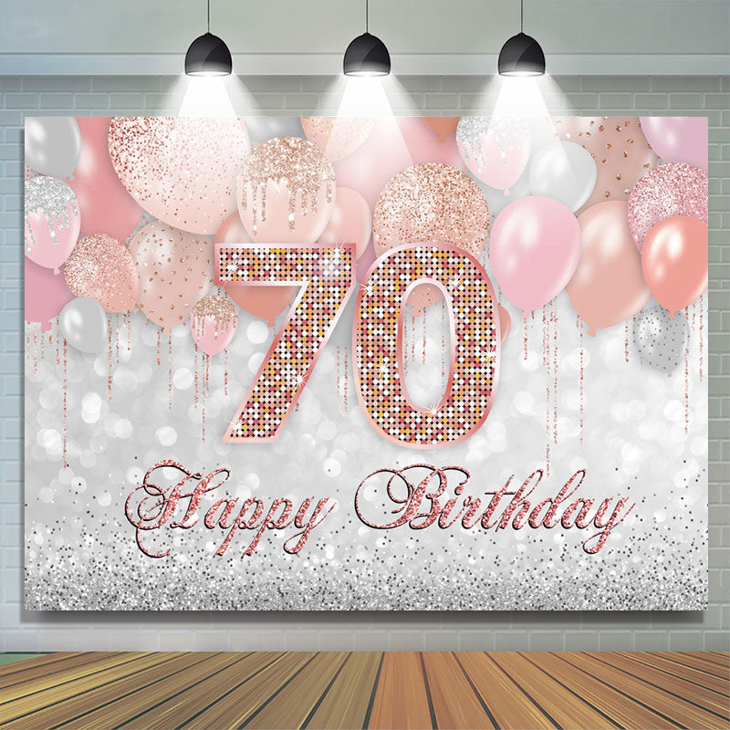Lofaris Glitter Pink Silver Balloon Happy 70Th Birthday Backdrop