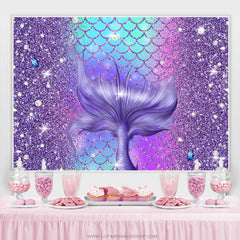Lofaris Glitter Purple And Blue Mermaid Tail Birthday Backdrop