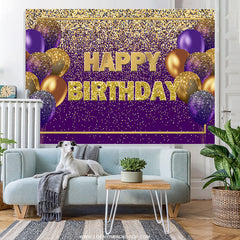 Lofaris Glitter Purple And Gold Balloon Happy Birthday Backdrop