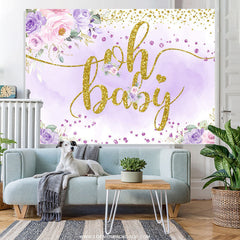 Lofaris Glitter Purple And Golden Floral Baby Shower Backdrop