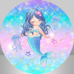 Lofaris Glitter Purple Dream Mermaid 1st Round Birthday Backdrop
