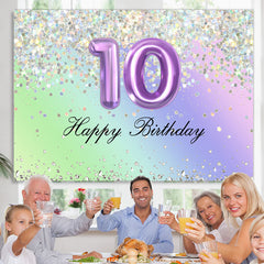 Lofaris Glitter Purple Happy 10Th Birthday Backdrop For Girl