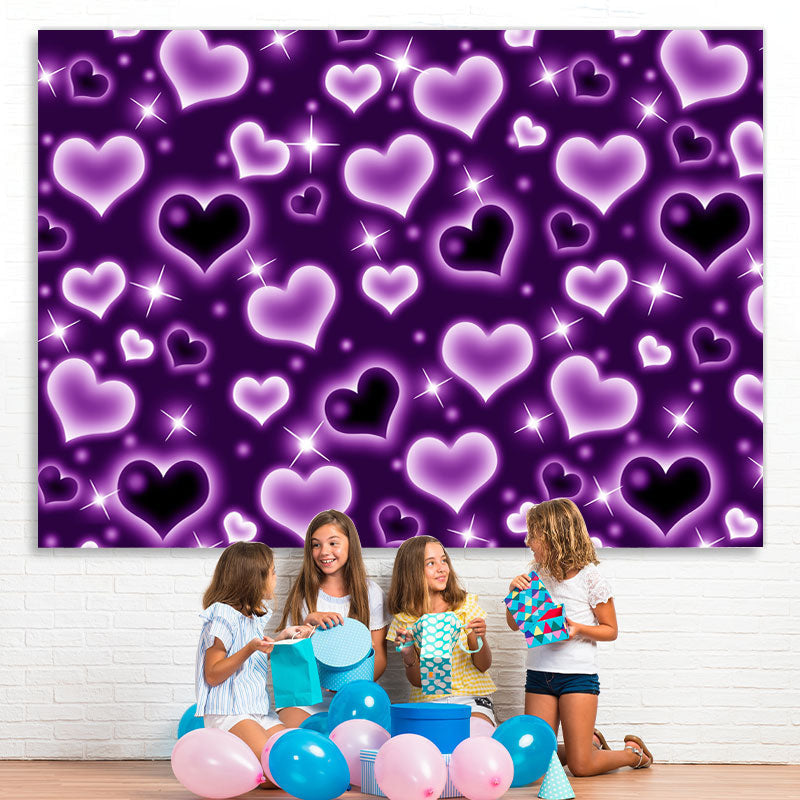 Lofaris Glitter Purple Heart Early 2000s Photo Backdrop for Birthday