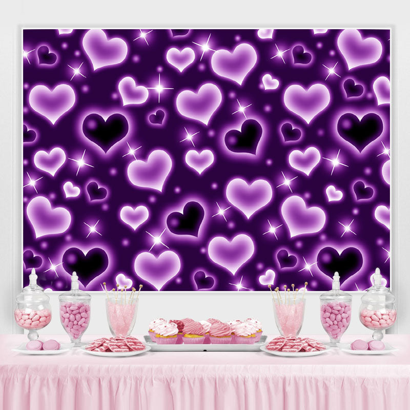 Lofaris Glitter Purple Heart Early 2000s Photo Backdrop for Birthday