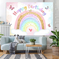 Lofaris Glitter Rainbow And Butterfly Happy Birthday Backdrop