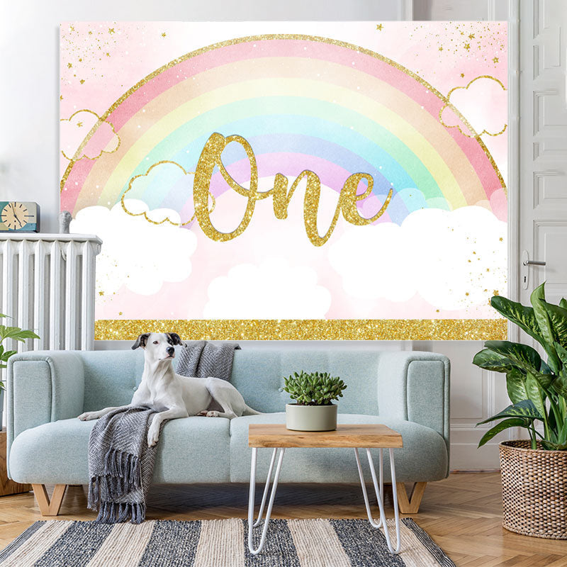 Lofaris Glitter Rainbow And Cloud Happy 1St Birthday Backdrop