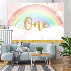 Lofaris Glitter Rainbow And Cloud Happy 1St Birthday Backdrop