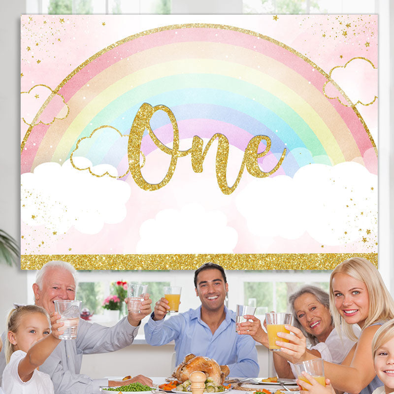 Lofaris Glitter Rainbow And Cloud Happy 1St Birthday Backdrop