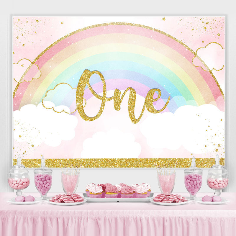 Lofaris Glitter Rainbow And Cloud Happy 1St Birthday Backdrop