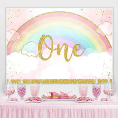 Lofaris Glitter Rainbow And Cloud Happy 1St Birthday Backdrop