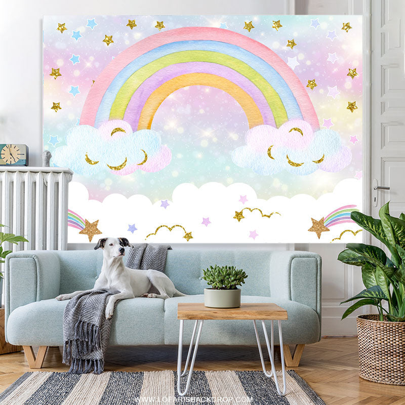 Lofaris Glitter Rainbow Cloud Girls Baby Shower Backdrop