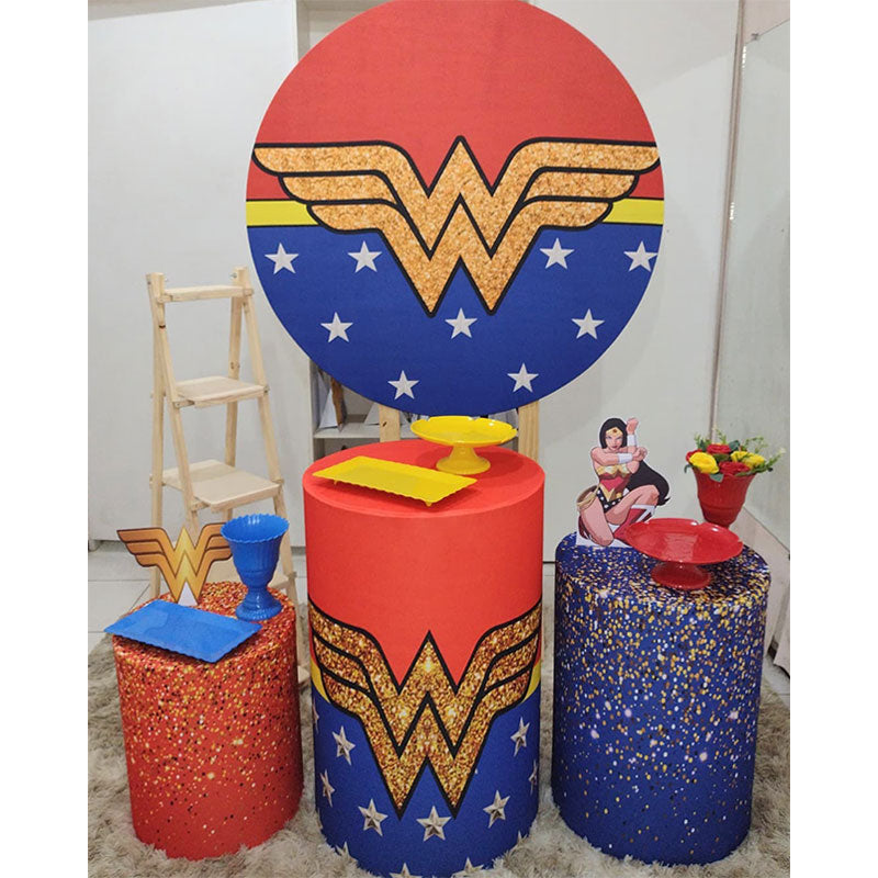 Lofaris Glitter Red Blue With Stars Birthday Round Backdrop Kit